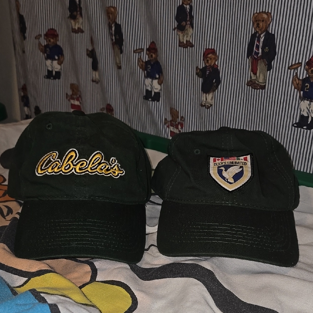 Vintage Cabela's Ducks Unlimited Green Strapback Cap Velcro Back